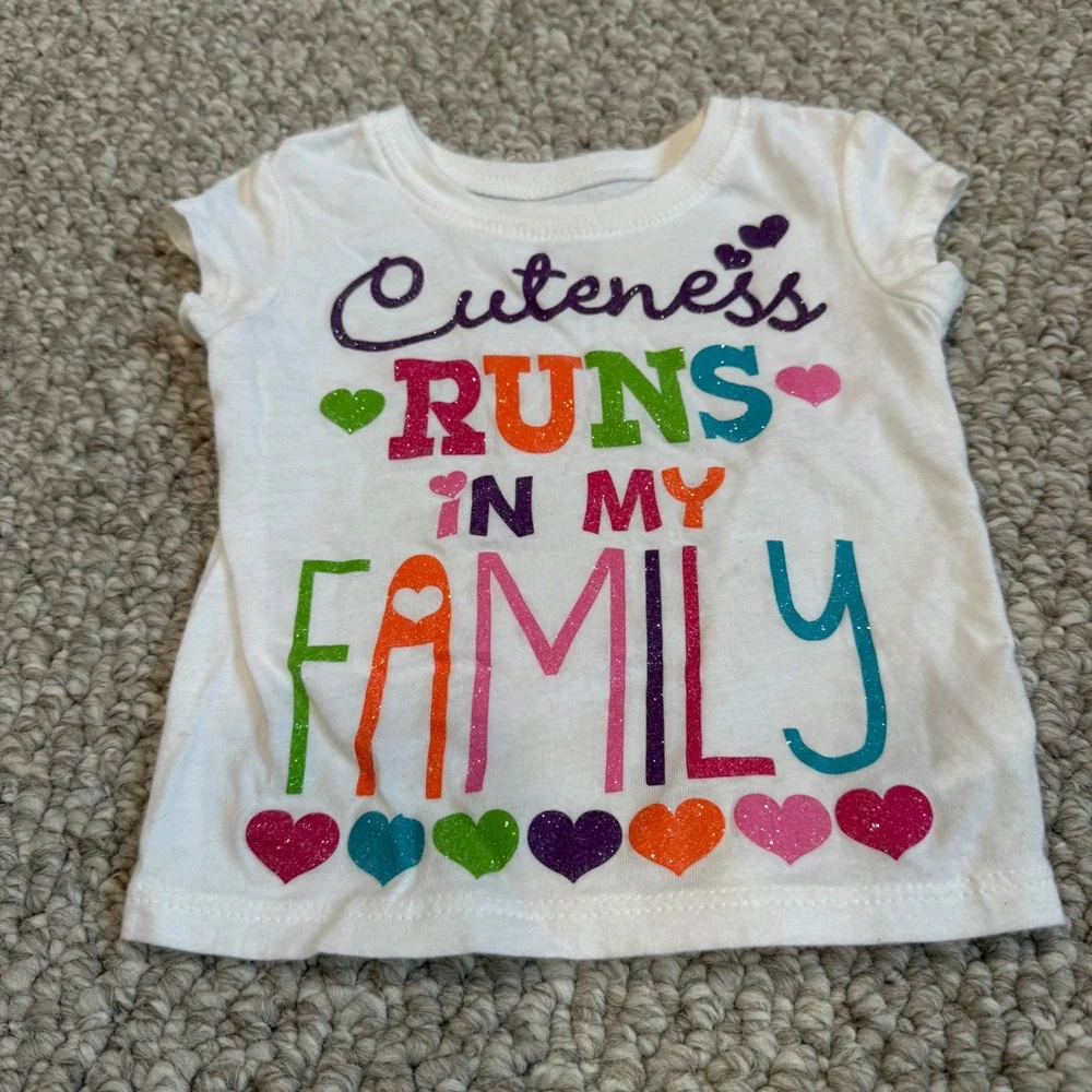 Childrens Place Girls Cuteness Runs In Family Glitter T-Shirt Size 6-9 Months